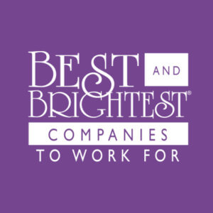 Best and Brightest companies to work for logo white text on purple background