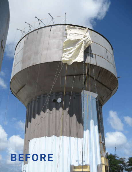 rotating image of before and after a water tower is painted