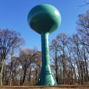 newly-painted water tower