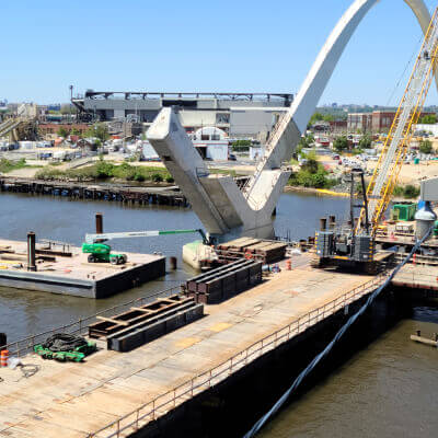 aerial view of Frederick Douglass Memorial Bridge under construction