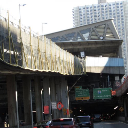 Safety scaffolding and netting on George Washington Bridge in New York